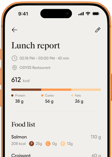 ODYSS N1 app meal report detail