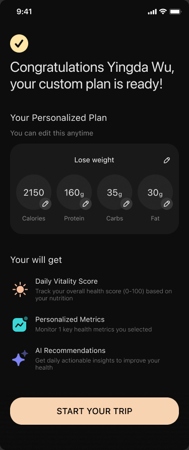 Odyss personalized plan ready screen from the Figma design