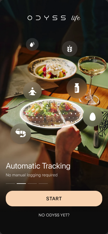 Odyss Beta App automatic tracking onboarding screen from the Figma design