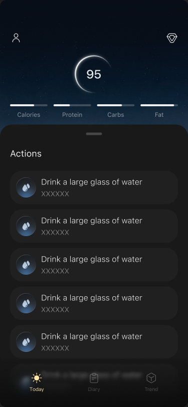 Odyss Today page expanded to show daily action suggestions